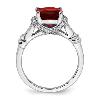 14k White Gold Garnet and Real Diamond Ring
