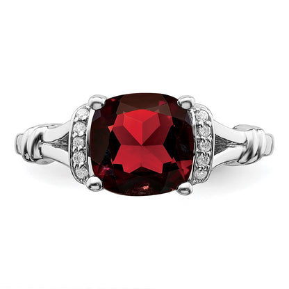 14k White Gold Garnet and Real Diamond Ring