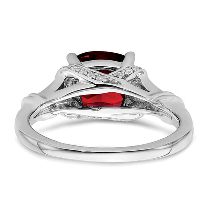 14k White Gold Garnet and Real Diamond Ring