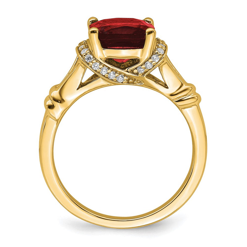 14K Yellow Gold Garnet and Real Diamond Ring