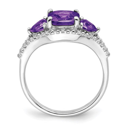 Solid 14k White Gold Simulated Amethyst and CZ Ring