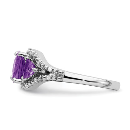 Solid 14k White Gold Simulated Amethyst and CZ Ring