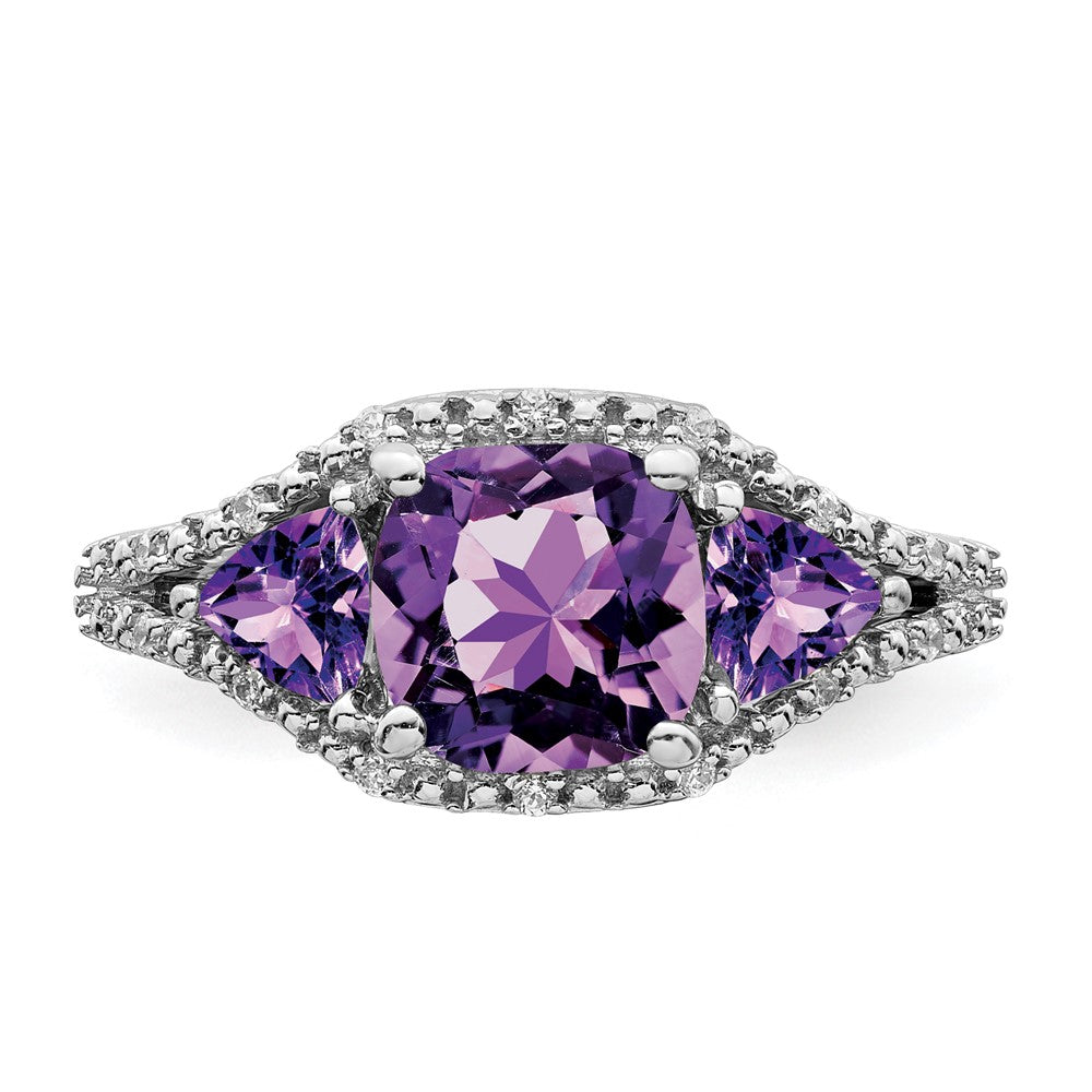 Solid 14k White Gold Simulated Amethyst and CZ Ring