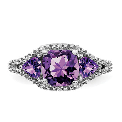 Solid 14k White Gold Simulated Amethyst and CZ Ring