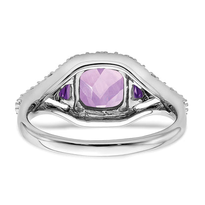 14k White Gold Amethyst and Real Diamond Ring