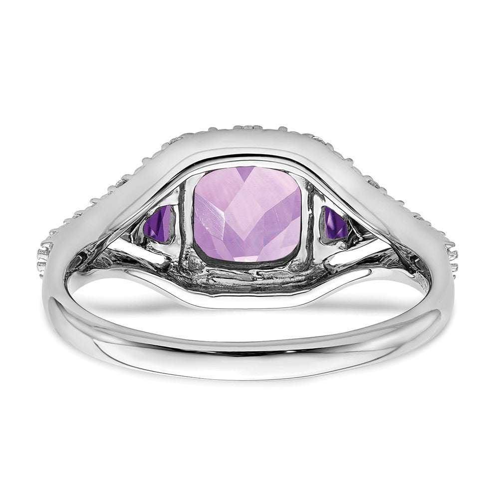 Solid 14k White Gold Simulated Amethyst and CZ Ring