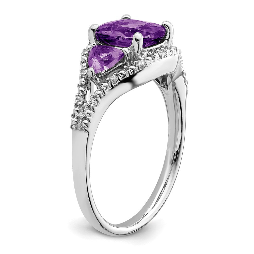 Solid 14k White Gold Simulated Amethyst and CZ Ring