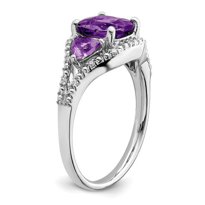 Solid 14k White Gold Simulated Amethyst and CZ Ring