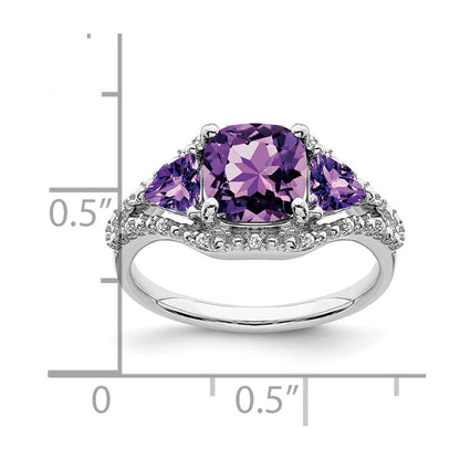 Solid 14k White Gold Simulated Amethyst and CZ Ring