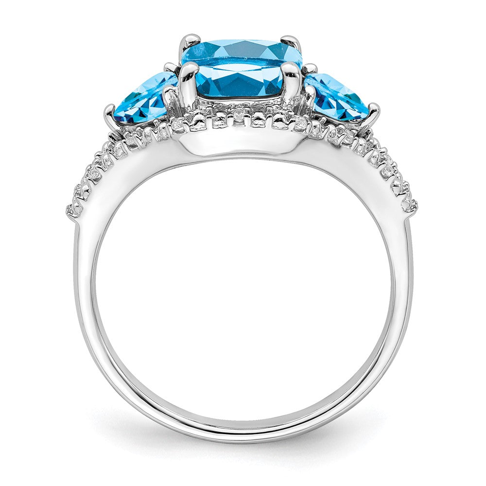 14k White Gold Blue Topaz and Real Diamond Ring