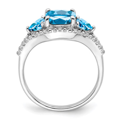 14k White Gold Blue Topaz and Real Diamond Ring