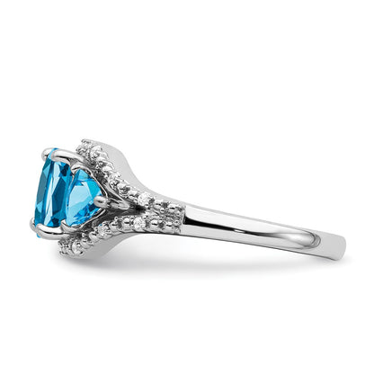 14k White Gold Blue Topaz and Real Diamond Ring