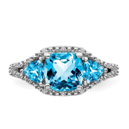 14k White Gold Blue Topaz and Real Diamond Ring