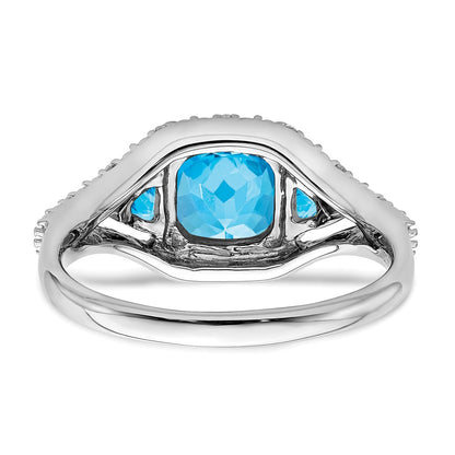 14k White Gold Blue Topaz and Real Diamond Ring