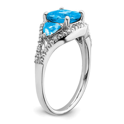 14k White Gold Blue Topaz and Real Diamond Ring