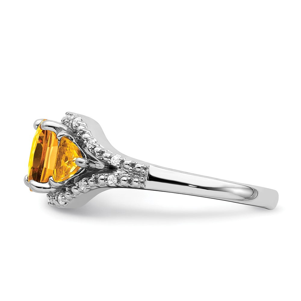 14k White Gold Citrine and Real Diamond Ring