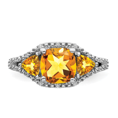 14k White Gold Citrine and Real Diamond Ring