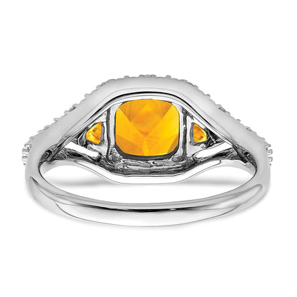 14k White Gold Citrine and Real Diamond Ring