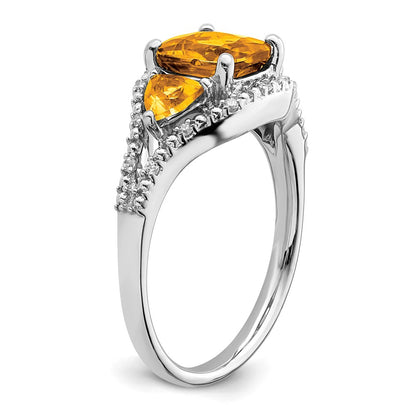 14k White Gold Citrine and Real Diamond Ring