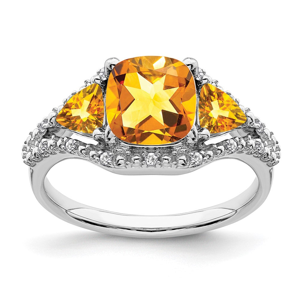 14k White Gold Citrine and Real Diamond Ring
