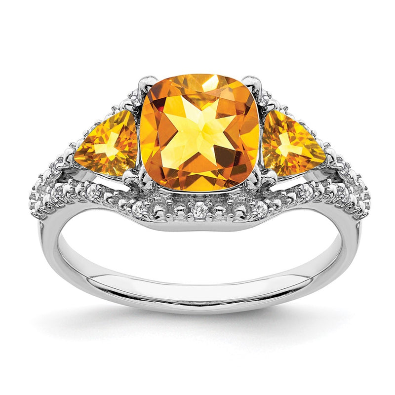 14k White Gold Citrine and Real Diamond Ring