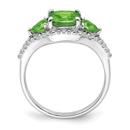 14k White Gold Peridot and Real Diamond Ring