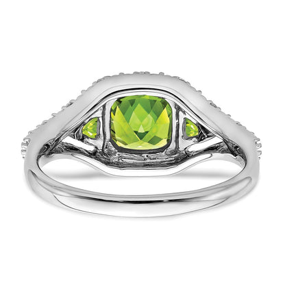 14k White Gold Peridot and Real Diamond Ring