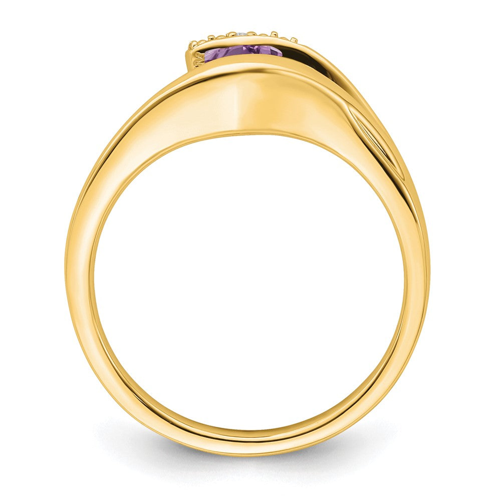 14K Yellow Gold Trillion Amethyst and Real Diamond Ring