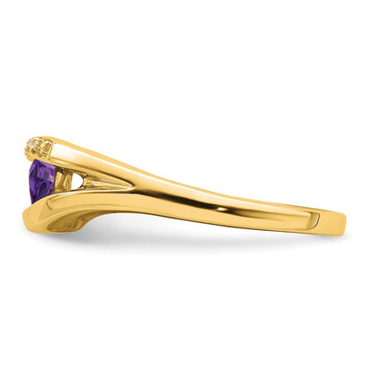 14K Yellow Gold Trillion Amethyst and Real Diamond Ring