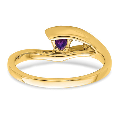 14K Yellow Gold Trillion Amethyst and Real Diamond Ring