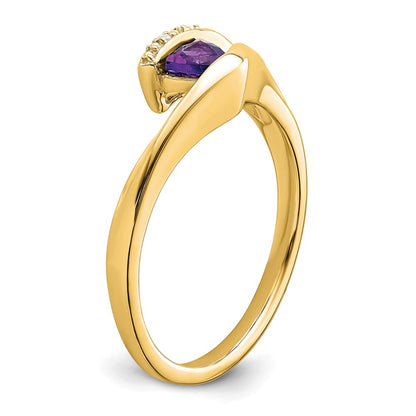 14K Yellow Gold Trillion Amethyst and Real Diamond Ring