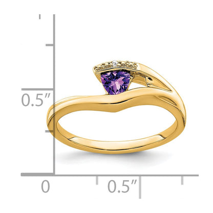 14K Yellow Gold Trillion Amethyst and Real Diamond Ring