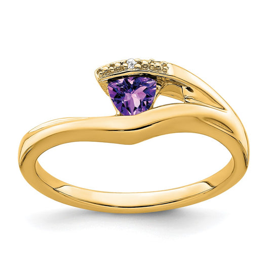 14K Yellow Gold Trillion Amethyst and Real Diamond Ring