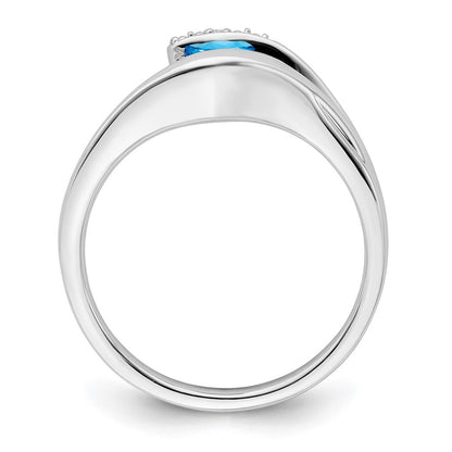 14k White Gold Trillion Blue Topaz and Real Diamond Ring