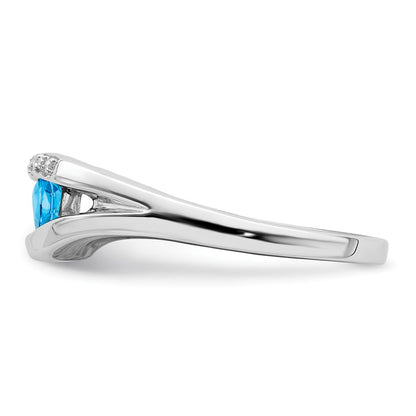 14k White Gold Trillion Blue Topaz and Real Diamond Ring