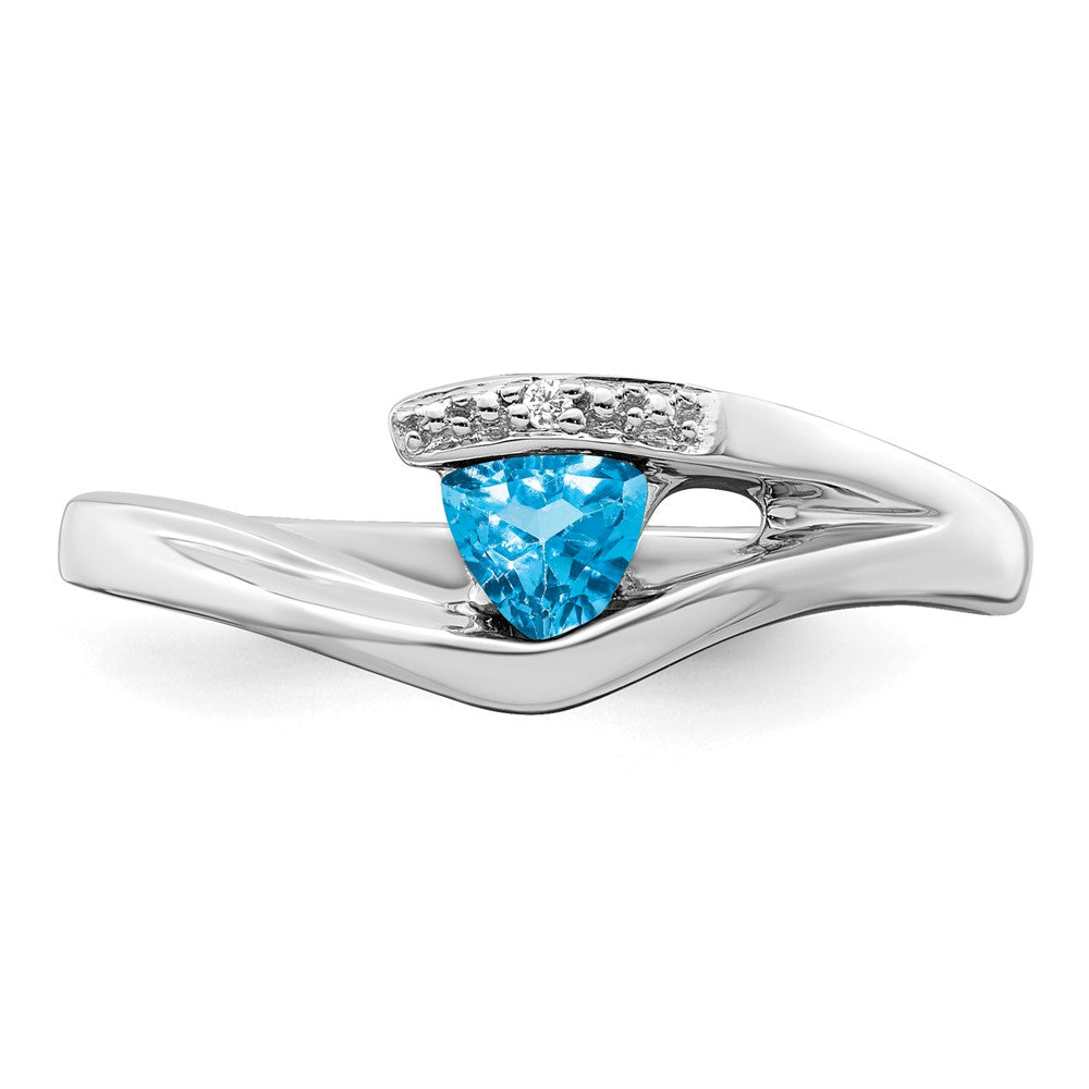 14k White Gold Trillion Blue Topaz and Real Diamond Ring