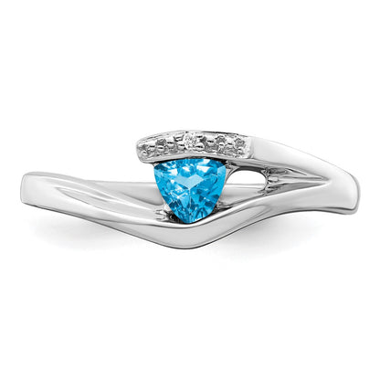 14k White Gold Trillion Blue Topaz and Real Diamond Ring