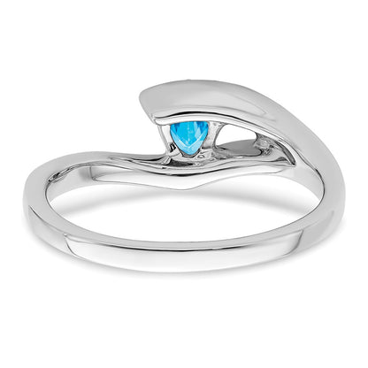 14k White Gold Trillion Blue Topaz and Real Diamond Ring