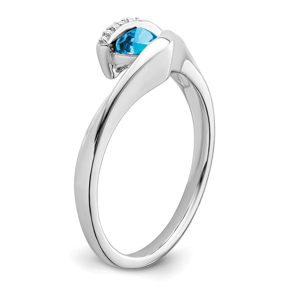 14k White Gold Trillion Blue Topaz and Real Diamond Ring