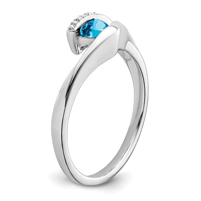 14k White Gold Trillion Blue Topaz and Real Diamond Ring