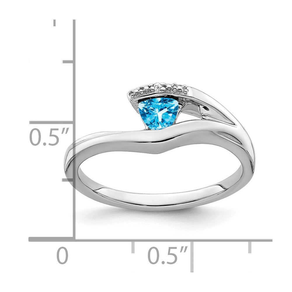 14k White Gold Trillion Blue Topaz and Real Diamond Ring