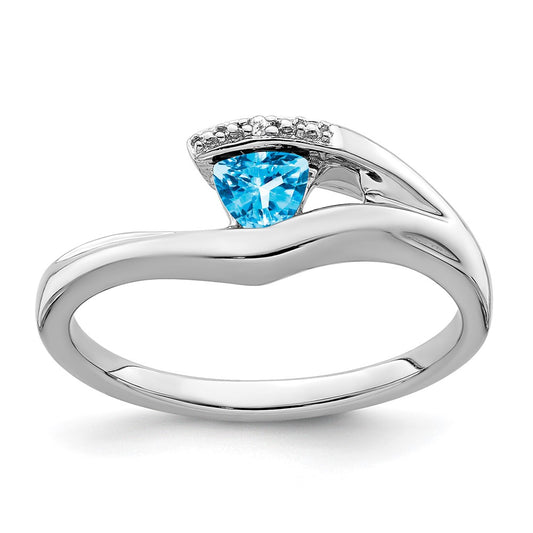 14k White Gold Trillion Blue Topaz and Real Diamond Ring