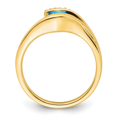 14K Yellow Gold Trillion Blue Topaz and Real Diamond Ring