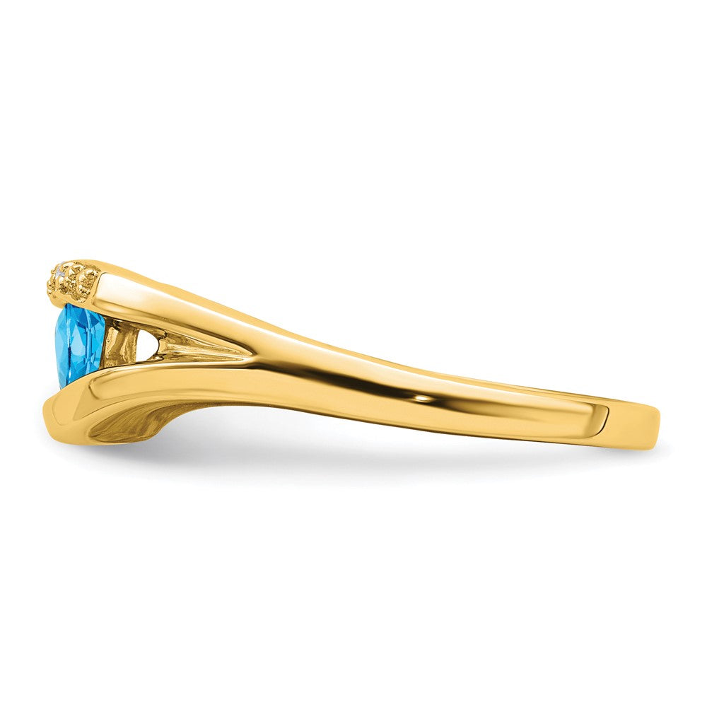 14K Yellow Gold Trillion Blue Topaz and Real Diamond Ring
