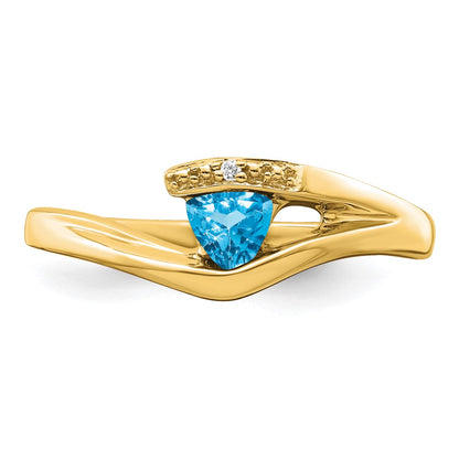 14K Yellow Gold Trillion Blue Topaz and Real Diamond Ring