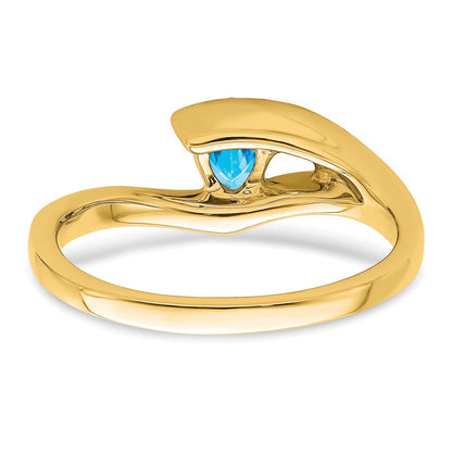 14K Yellow Gold Trillion Blue Topaz and Real Diamond Ring