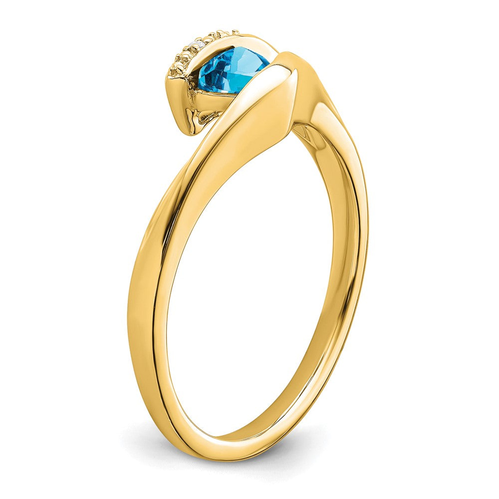 14K Yellow Gold Trillion Blue Topaz and Real Diamond Ring