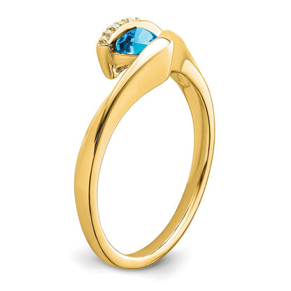 14K Yellow Gold Trillion Blue Topaz and Real Diamond Ring