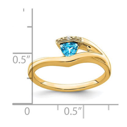14K Yellow Gold Trillion Blue Topaz and Real Diamond Ring