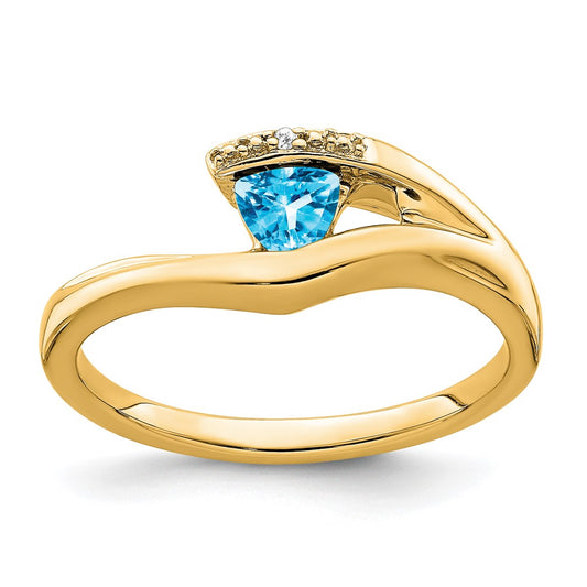 14K Yellow Gold Trillion Blue Topaz and Real Diamond Ring